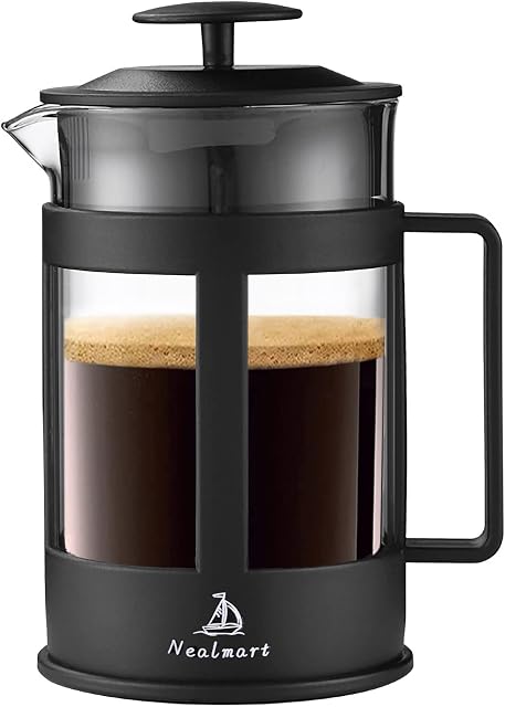 NEALMART French Press Coffee Maker, Tea Maker with Triple Filters, 28 Oz (800ML) Stainless Steel Plunger and Heat Resistant Borosilicate Glass - Black
