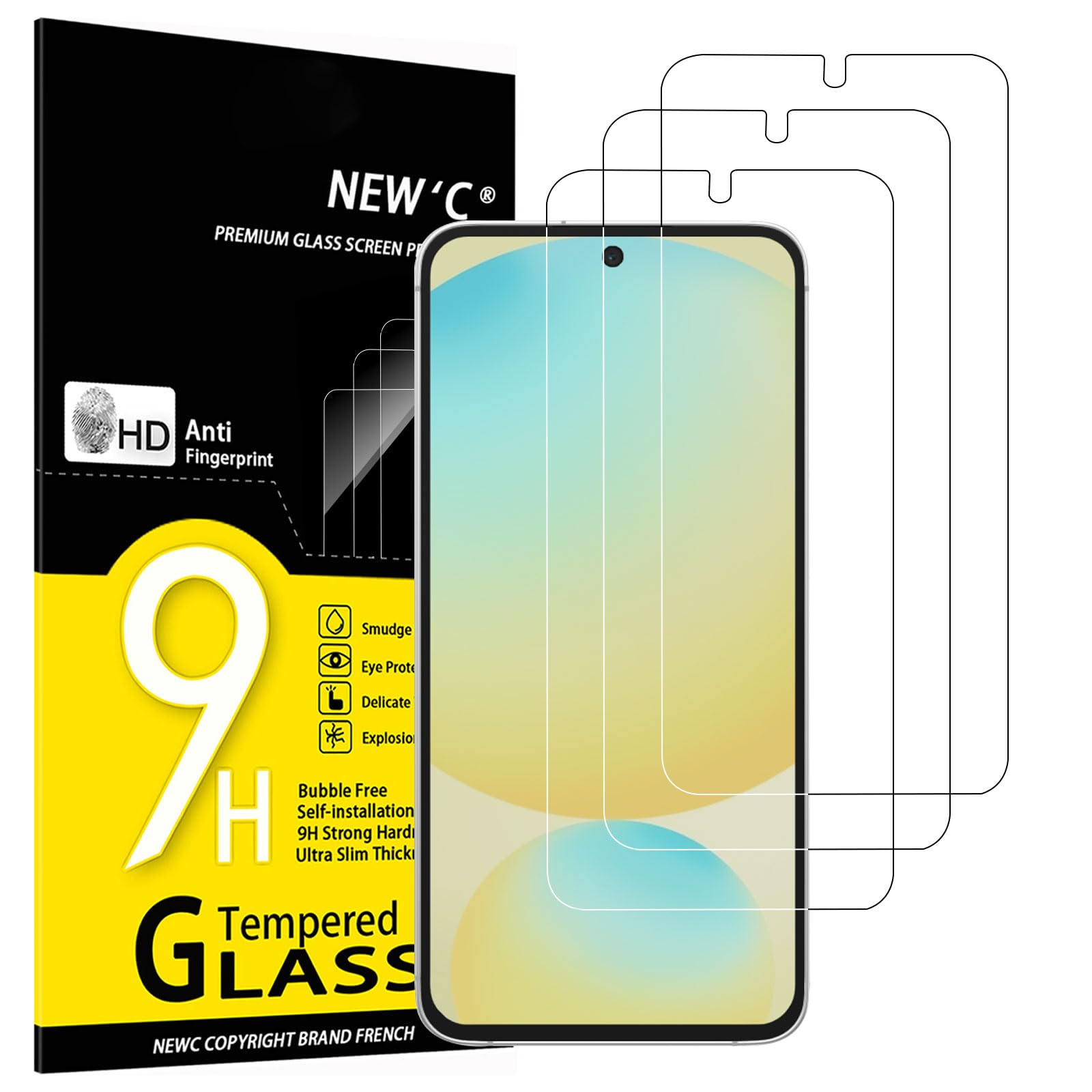 NEW'C 3 Pack Designed for Samsung Galaxy S25 Screen Protector Tempered Glass, Bubble Free, Ultra Resistant