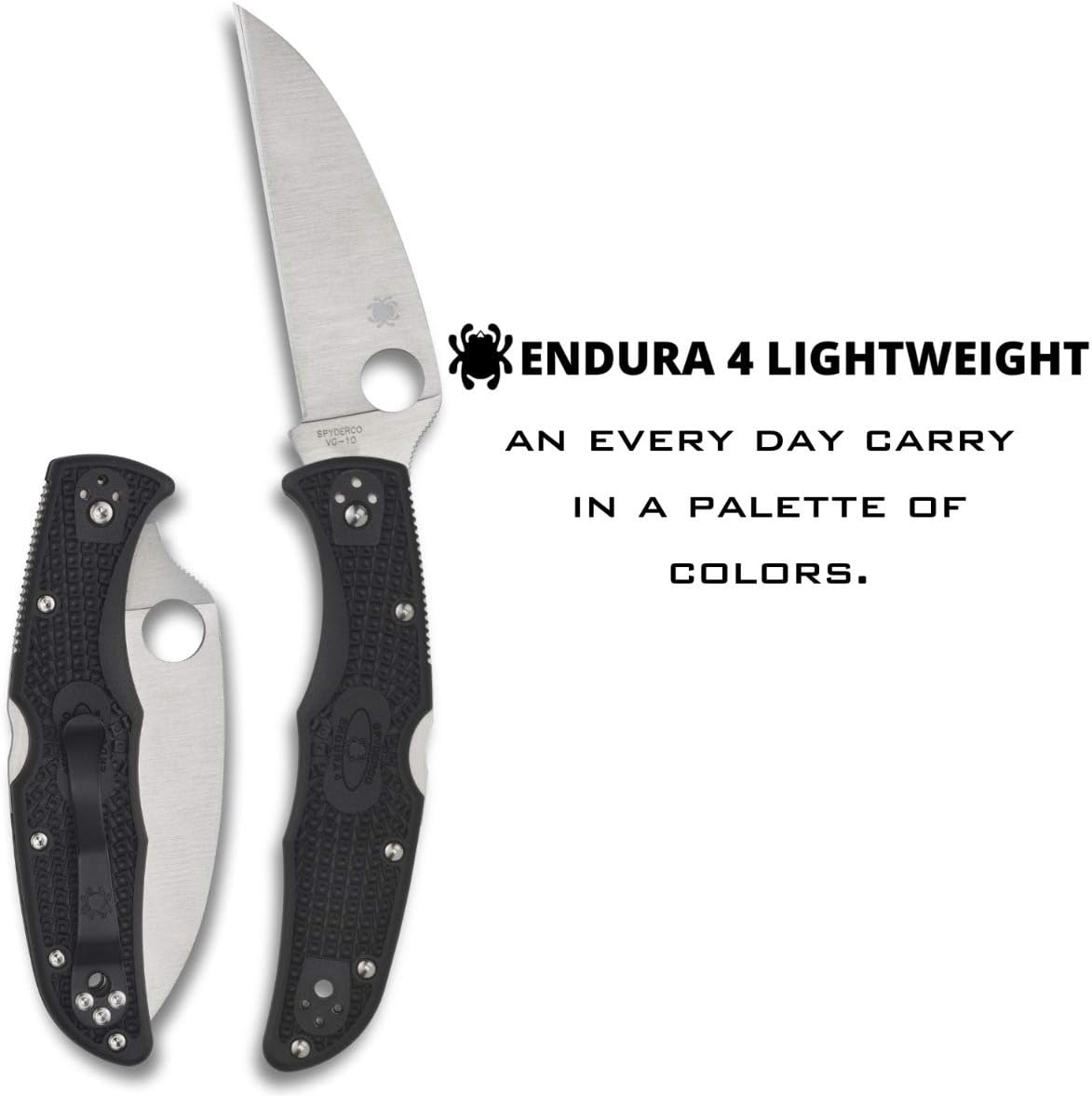 Spyderco Endura 4 Wharncliffe Folding Pocket Knife with 3.7" VG-10 Steel Blade and FRN Handle - EDC Knife for Men and Women, Perfect for Hunting, Tactical, Camping, Survival - PlainEdge - C10FPWCBK
