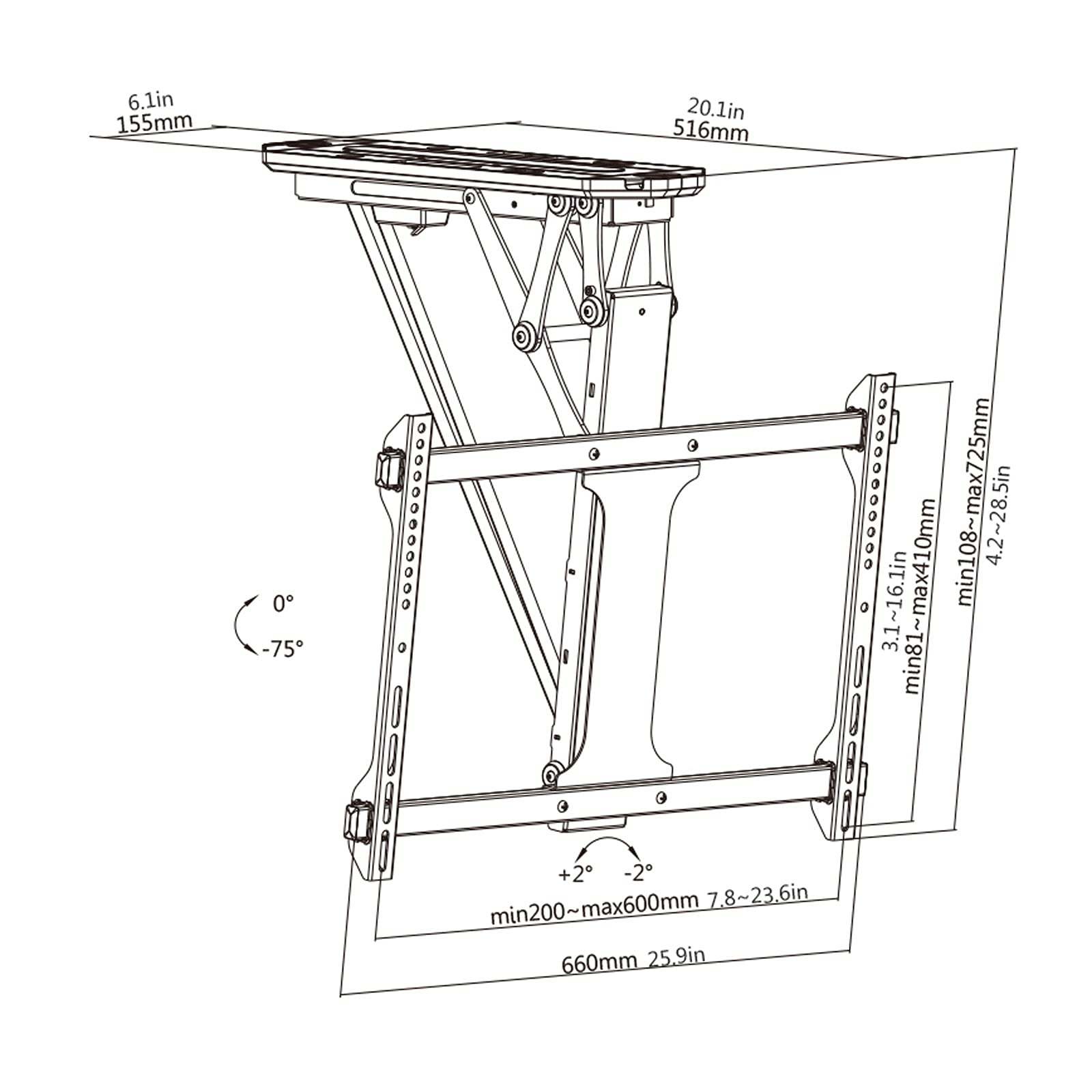 tv Stand Controllo remoto intelligente TV Staffa 32 "-70" Pieghevole elettrico soffitto TV Montare la staffa a soffitto elettrica a flip, tiene fino a 77 libbre, max VESA 60. 0x400mm. .per casa, uffic
