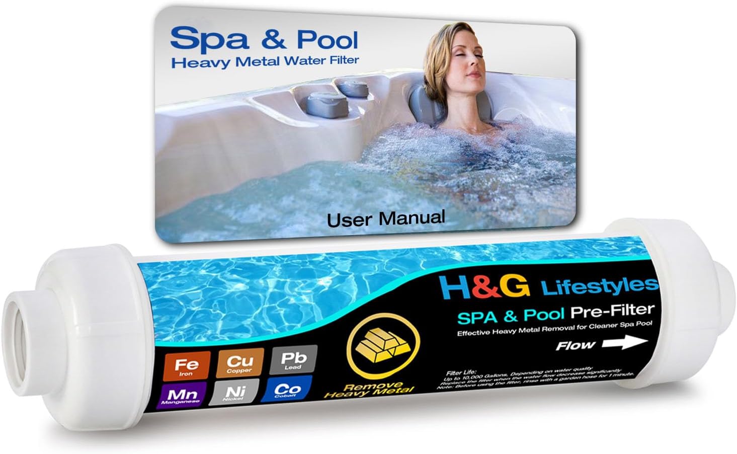 H&G lifestyles Heavy Metal Iron Filter for Garden Hose, Hose Filter for Filling Hot Tub Pool Spa, Special Design for Well Water, Fits Any Standard 3/4" Garden Hose Thread, Up to 10,000 Gallons product image