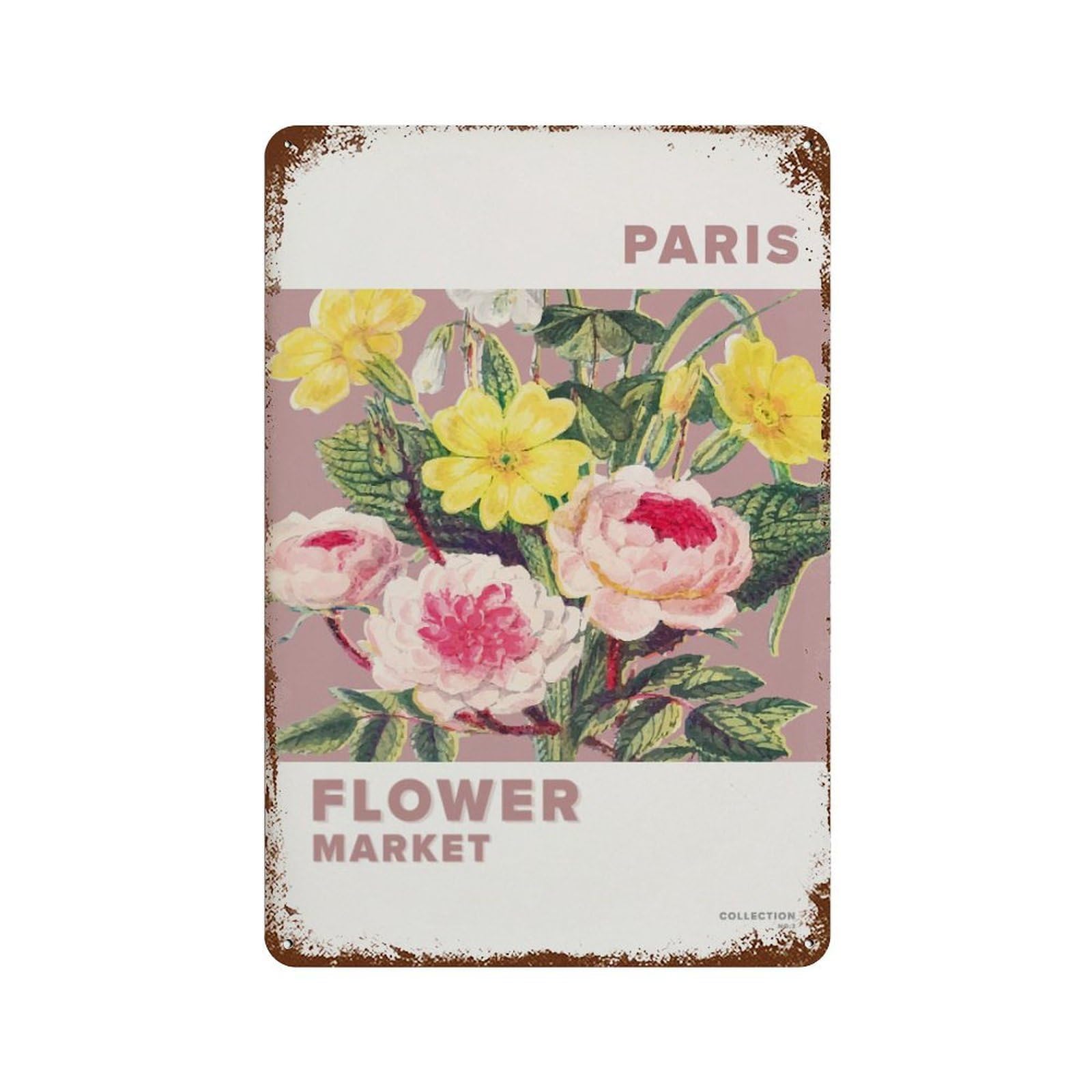 xiaoxiaoshen Paris Flower Market Floral Decor Wall Decor Art Metal Tin Poster Modern Home Decor Art Home Bar Shop Decorations Vintage Sign 30x20cm