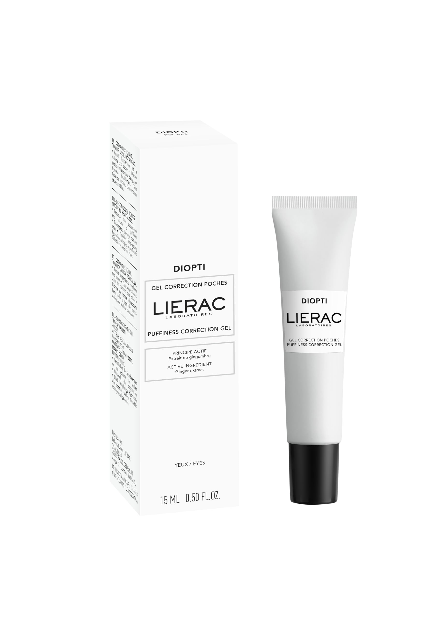 Lierac Diopti Gel Contorno Occhi Correzione Borse Decongestionante, Defaricante e Tonificante, per Tutti i Tipi di Pelle, Formato da 15 ml