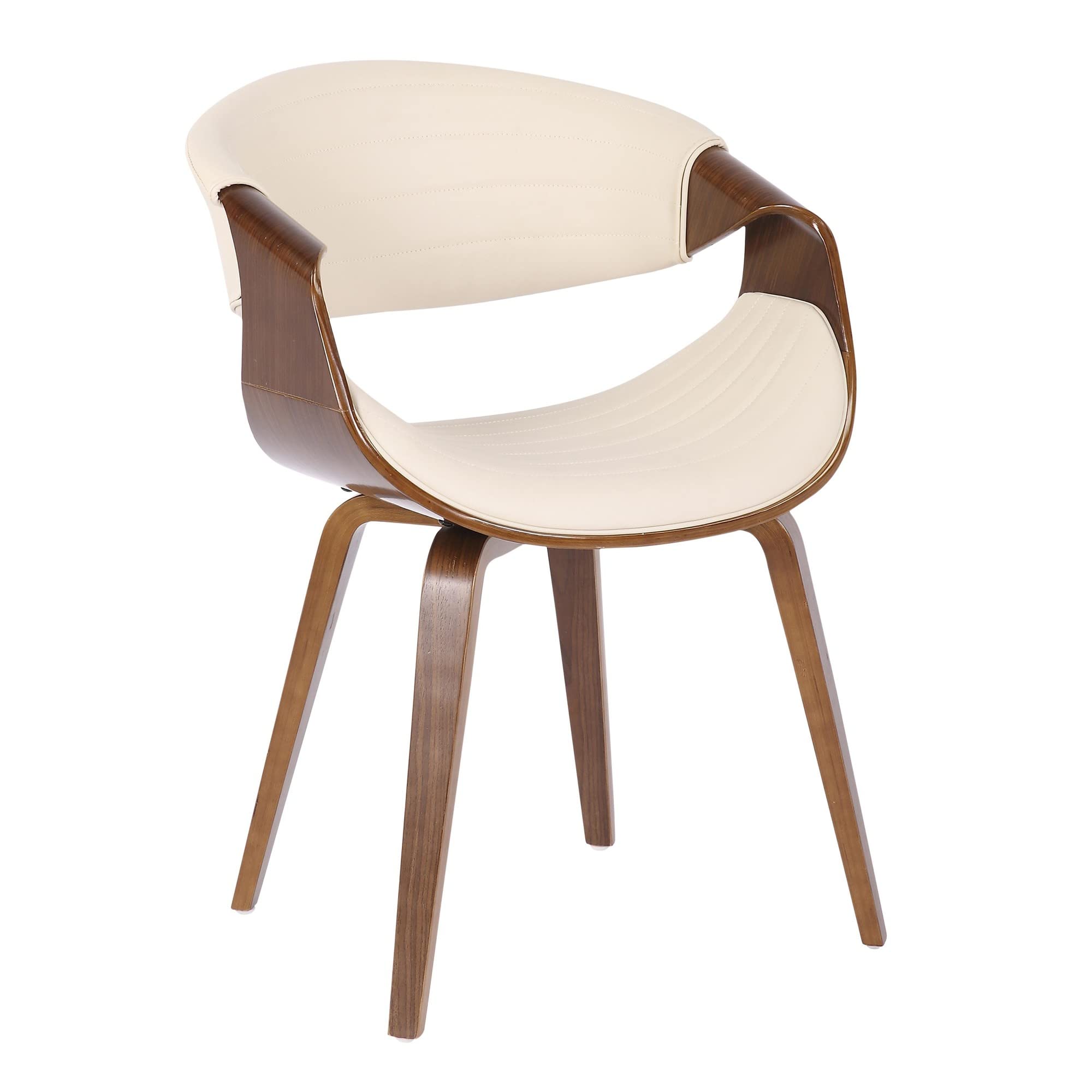 LumiSource Symphony Mid-Century Modern Dining/Accent Chair in Walnut Wood and Cream Faux Leather
