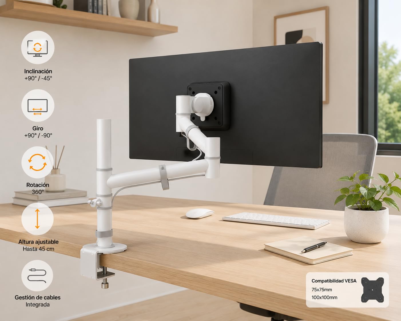 Brazo Monitor Profesional Dataflex 48.120 y 48.123 Viewgo | Soporte Escritorio 1 Monitor en Blanco o Negro (Negro)