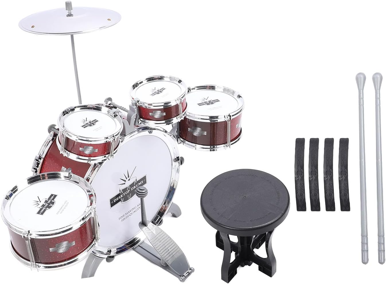 Keenso Kids Drum Set Musical Instrument for Children 5-Piece Jazz Drum Set with Sticks for Toddlers Boys Girls Birthday Educational Percussion Playset