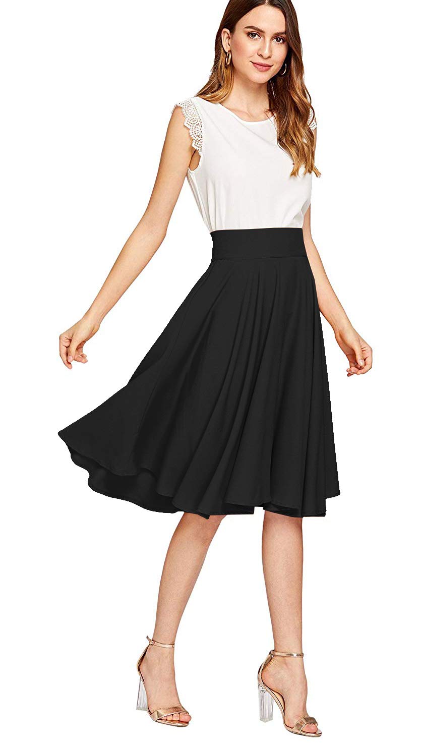 Emma & Giovanni - A-Linie Elegant Faltenrock Hohe Taille Midi-Rock - Damen