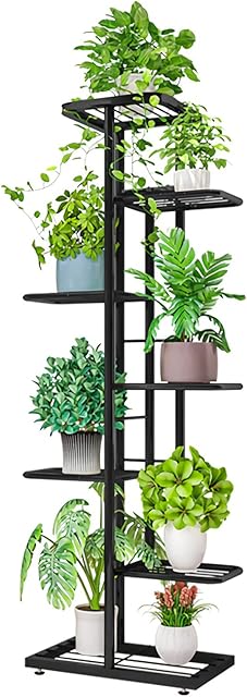 VASZOLA Metal Tall Plant Stand 7 Tier 8 Shelf Rack, Multiple Flower Pot Holder Shelves Rack, Planter Shelf Display Rack Storage Organizer for Balcony Garden Indoor Outdoor Corner(Dark Grey)