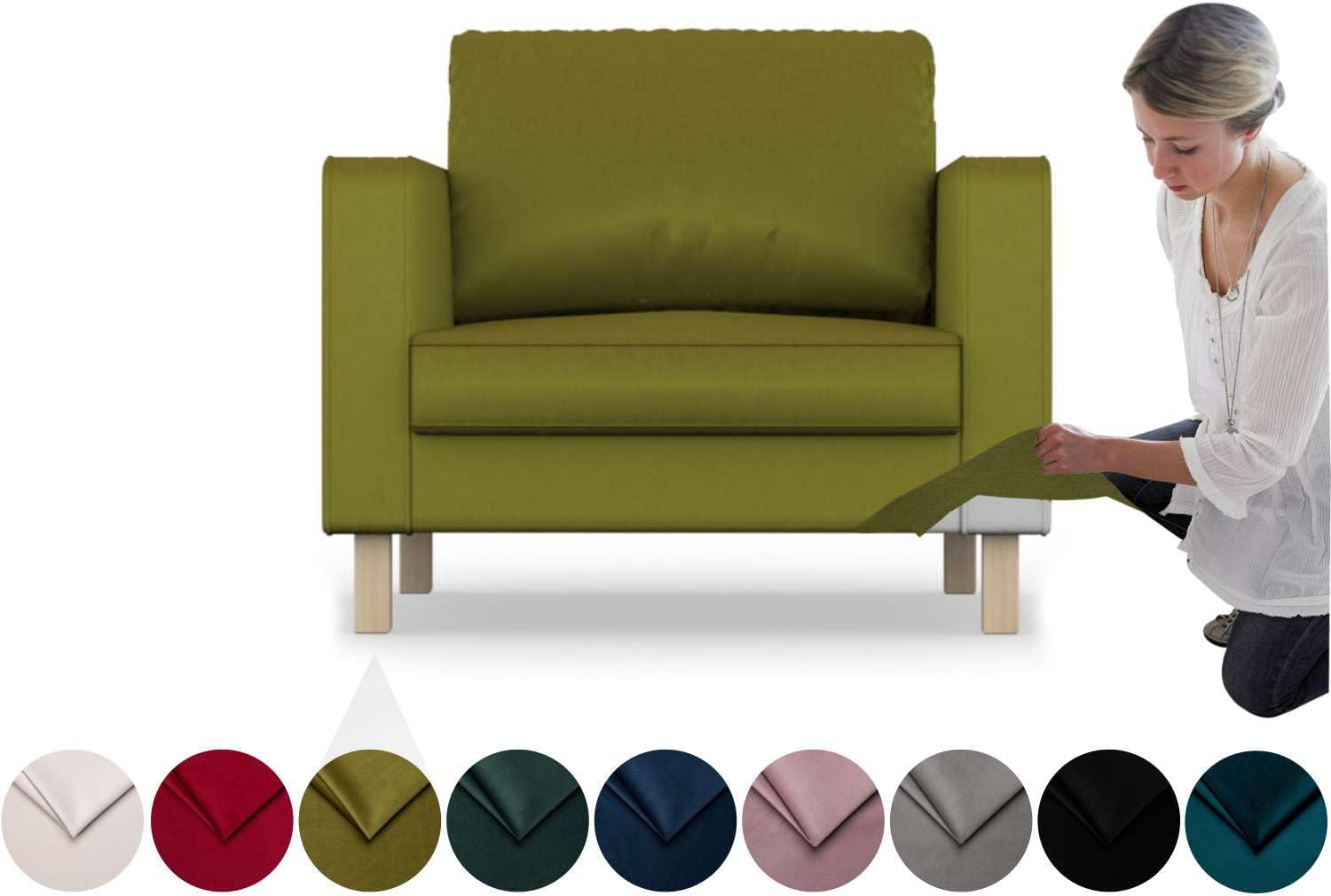 comfortly Cover for Karlstad Armchair, Replacement Slipcover, Heavy Duty 5 pcs Cover, Soft Durable Washable Pet-Friendly Fabric, Easy to Clean & Replace (Tiffany - Dark Green)