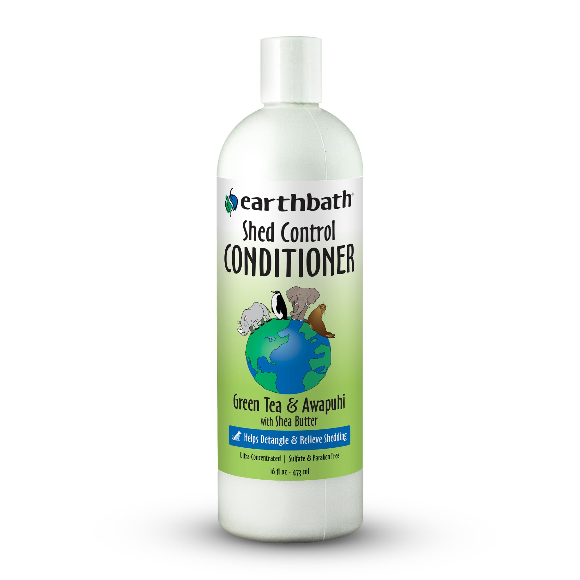 earthbath Green Tea & Awapuhi Pet Shed Control Conditioner - Helps Relieve Shedding & Dander, Aloe Vera, Shea Butter, Good for Dogs & Cats, Nourish & Detoxify Skin and Coat - 16 fl. oz