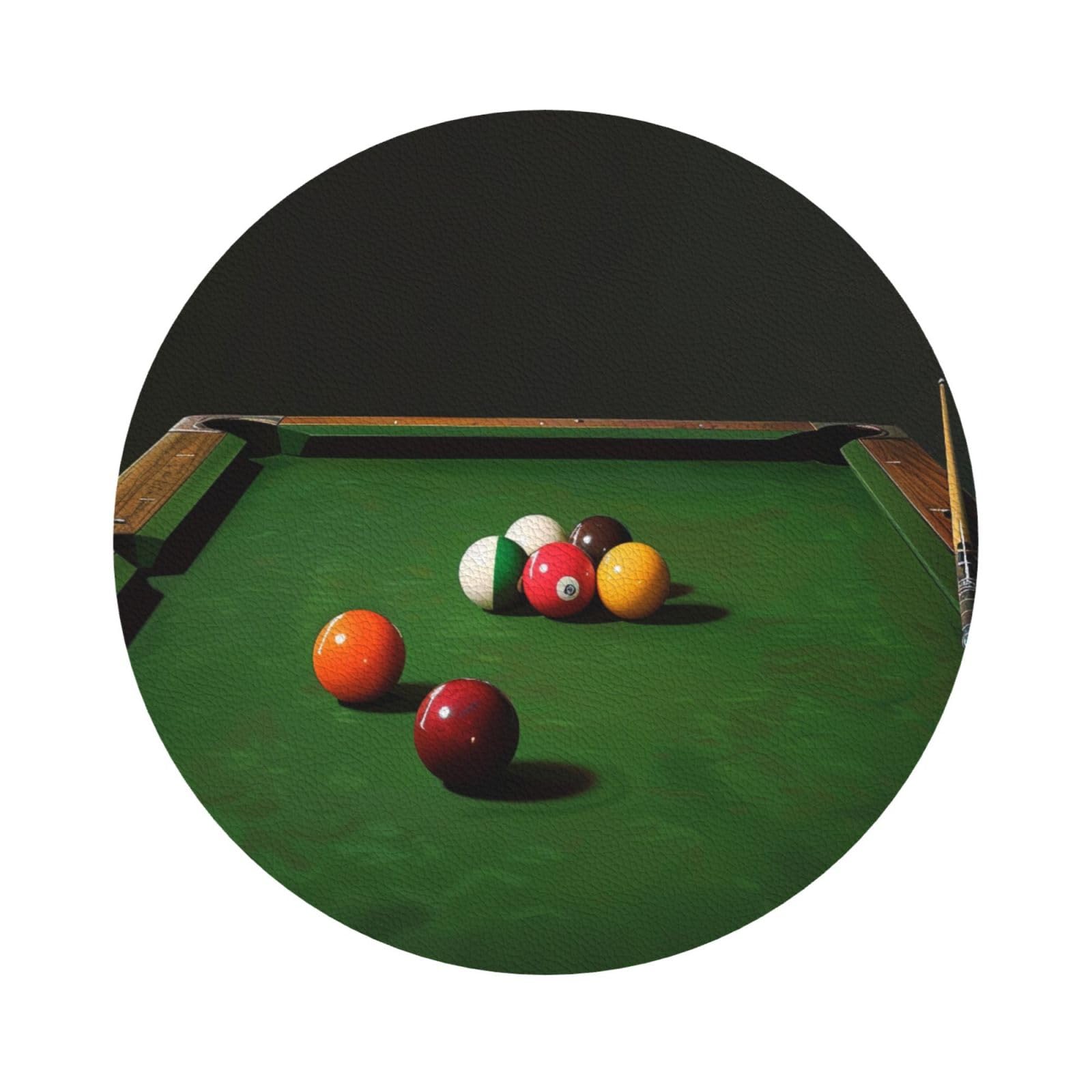 Billiard Print Leather Coaster Set of 6, Round Shape Coasters Table Decorative Coffee Cup Beverage Coasters Wine Beer Bar Coasters for Hot Drinks Table Protection