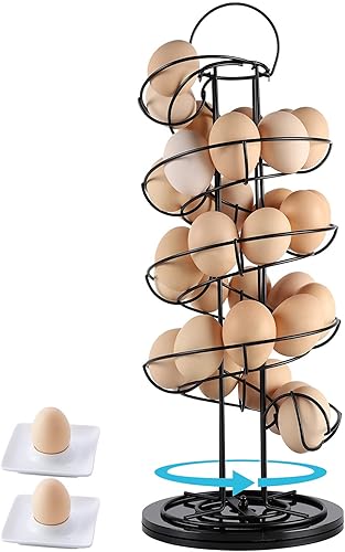 WUHOSTAM Rotatorio moderno diseño en espiral para huevos con 2 soportes de cerámica para huevos, estante dispensador de huevos de base estable,