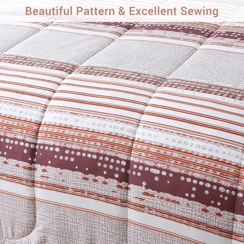 Image of lasoftan Striped Queen Comforter Set with Sheets, 7 Piece Luxury Vintage Bedding, Soft Microfiber Bed in a Bag, Cozy Lightweight Bed Set, Chocolate Brown Striped