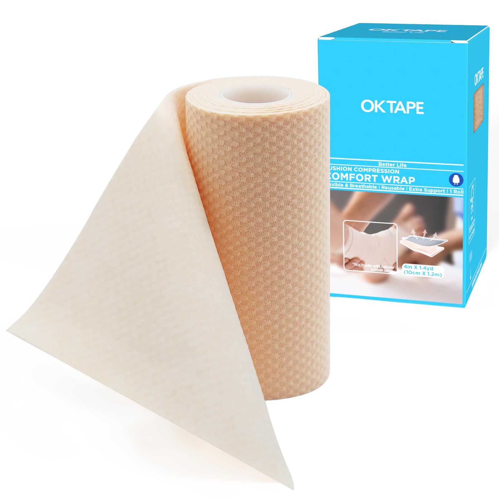 OK TAPE Short-Stretch Compression Bandage Wrap with Velcro, 2-Layer