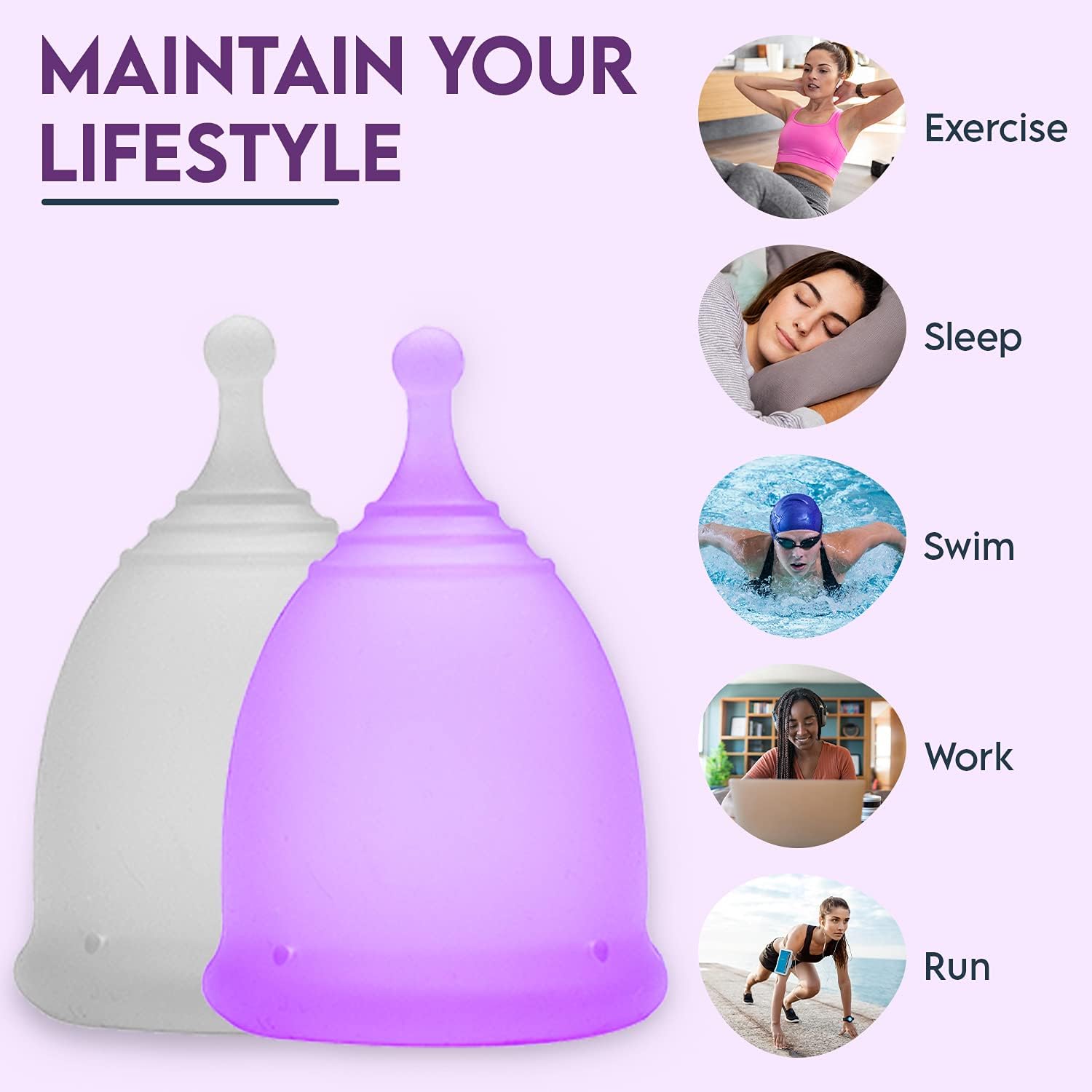 CareCup Menstrual Cups - Set of 2 Reusable Period Cups - Premium Design with Soft, Flexible, Medical-Grade Silicone + 1 Storage Bag (2 Regular Cups) : Health & Household