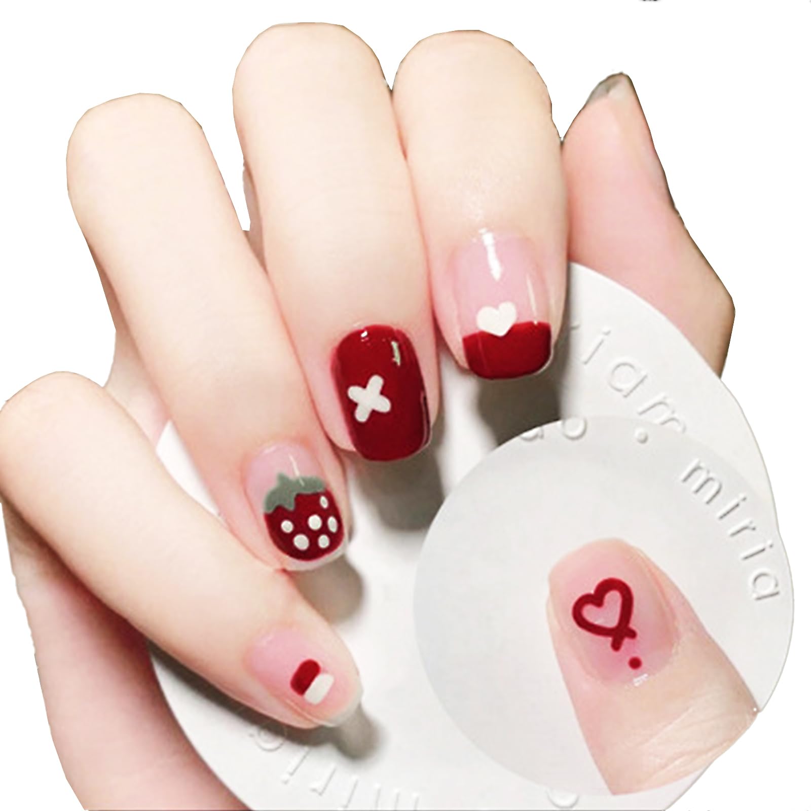 Angivlga Press On Nails Long Coffin Bellarine Tapered full coverage glossy false Nails, Fake Arcylic press on nails hand manicure for women (Short-Strawberry)