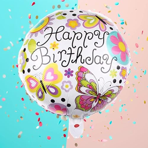 Miniatura 6 de DIWULI Globo de mariposa de feliz cumpleaños  Globo de feliz cumpleaños, globo de papel de aluminio redondo para niños, cumpleaños, niña, niño,