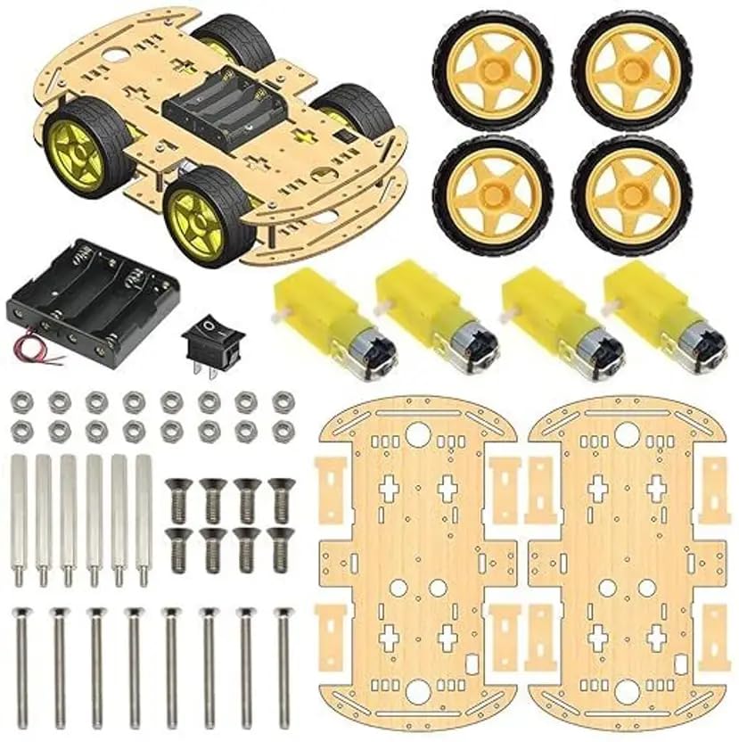 4WD Double Layer Smart Car Chassis Kit with Wooden Birch Ply Body, 65mm Wheels, BO Gear Motors, Battery Holder, Mounting Hardware and Cables for DIY Robotics and Rduino Projects-image-25