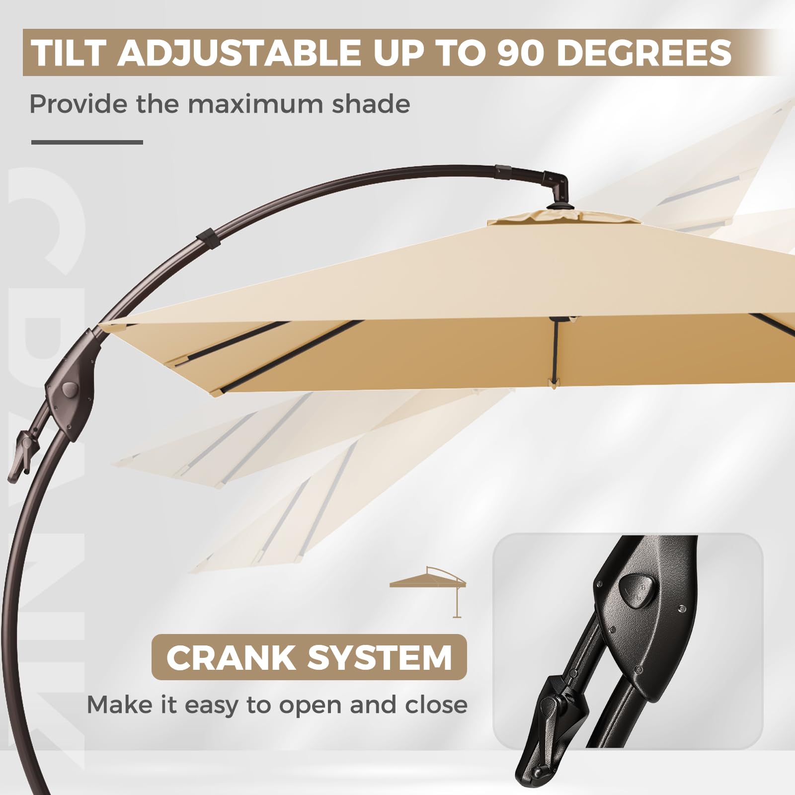 Grand patio 10X10 FT Sunbrella Offset Umbrella with Base Outdoor Square Aluminum Hanging Cantilever Umbrella with Easy Tilt Adjustment (Flax, 10X10 FT-SUNBRELLA) : Patio, Lawn & Garden