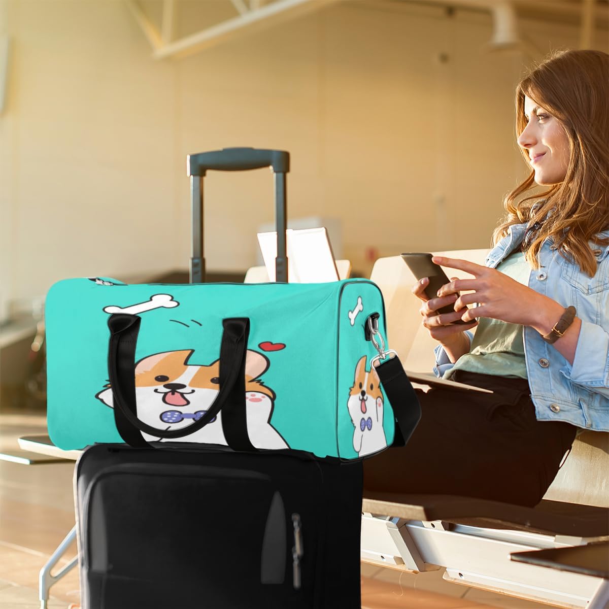 Love Bone Dog Travel Duffel Bag for Women Men Large Capacity Overnight Weekender Bags for Lightweight Waterproof Sport Gym Bag for Workout Yoga Swim