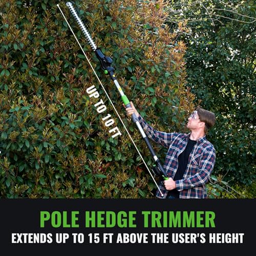 Image of NovorikX Pole Hedge Trimmer Cordless 20V with Battery Powered 20-Inch Electric Hedge Trimmers 15-FT Reach with Extension Pole Multiple Angles for Shrubs Pruning Bush Trimmer