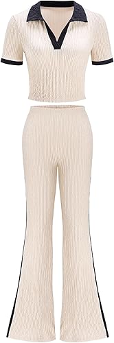 winkbay Women's 2 Piece Casual Summer Outfits Elegant Short Sleeve Crop Top and 