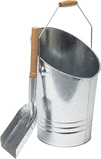 WERKA PRO Seau et pelle &agrave; cendres en acier galvanis&eacute;, ensemble pratique et durable pour le nettoyage des po&ecirc;les, chemin&eacute;es et barbecues, avec poign&eacute;es en bois, taille 468 x 298 x 275 cm, gris