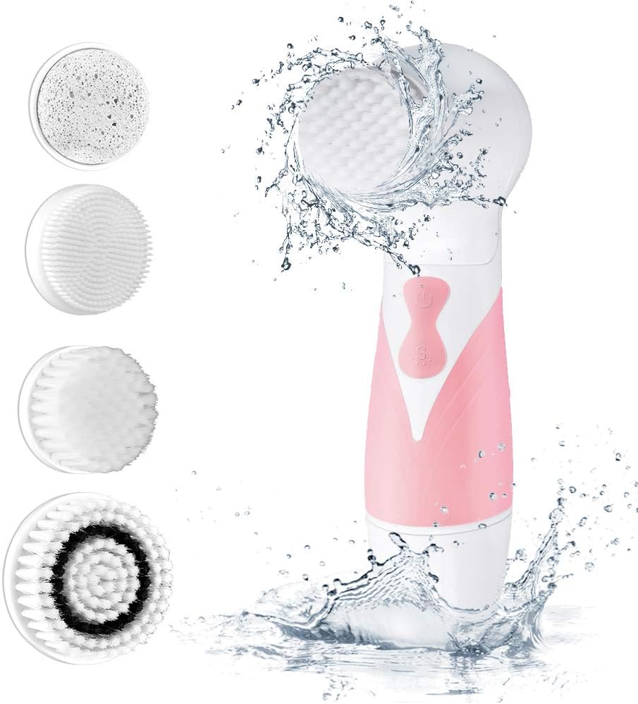 MelodySusie Facial Cleansing Brush - Waterproof IPX7 Face Brush- Bidirectional 360° Rotation-3 Speeds for Deep Cleansing, Gentle Exfoliating - 4 Brush Heads for Face and Body