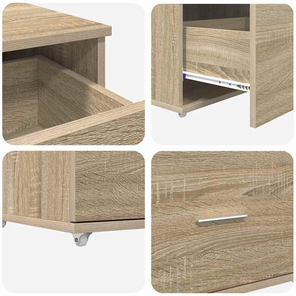 vidaXL Cajonera con Rueda Roble Sonoma 55 x 45 x 31 cm, Armario Rectangular Moderno, Gran Capacidad de Almacenamiento, Espacio Interior organizado, Mueble Funcional, Minimalista