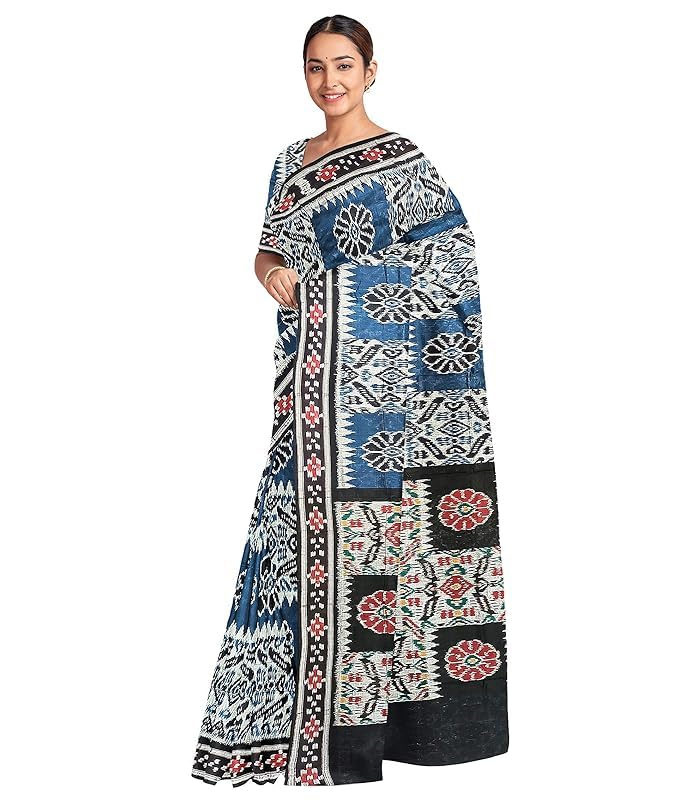 Image of Ikat Women's Cotton Saree, Handmade Pure Cotton Khandua Saree, Ikkat Orissa Traditional Handloom Saree without Blouse