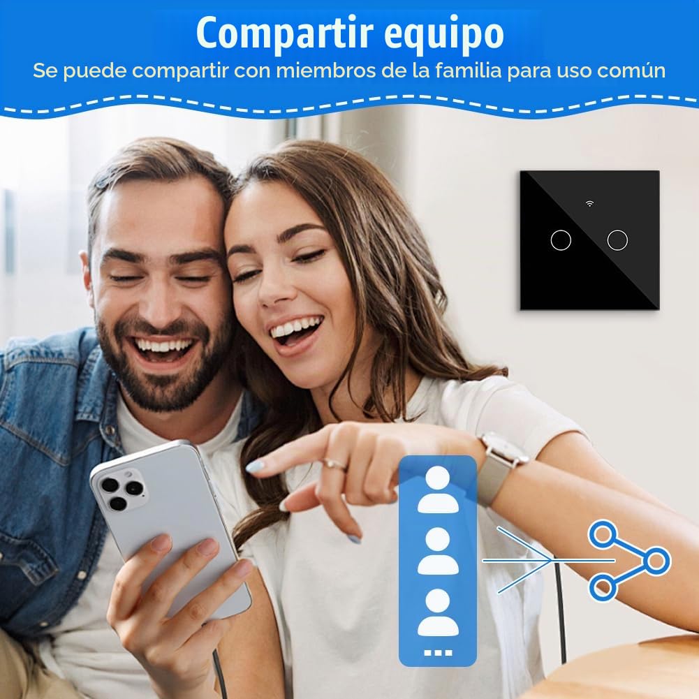 Ainiv 2 Gang Interruptor Pared WIFI, Interruptor Tactil Inteligente con WIFI y Condensador, Admite Control por Voz Compatible con las Aplicaciones Tuya Smartlife/Google Home-Negro