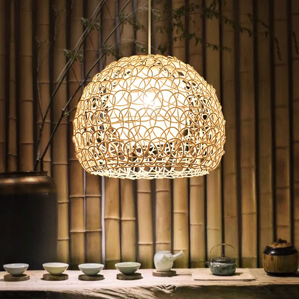 CHENKUI Lámpara Colgante De Mimbre De Bambú, Decoración De Nido De Pájaro, Pantalla De Lámpara Iluminación De Lámpara Colgante Tejida De Mimbre para Interiores Lámpara De Techo De Estilo Asiático