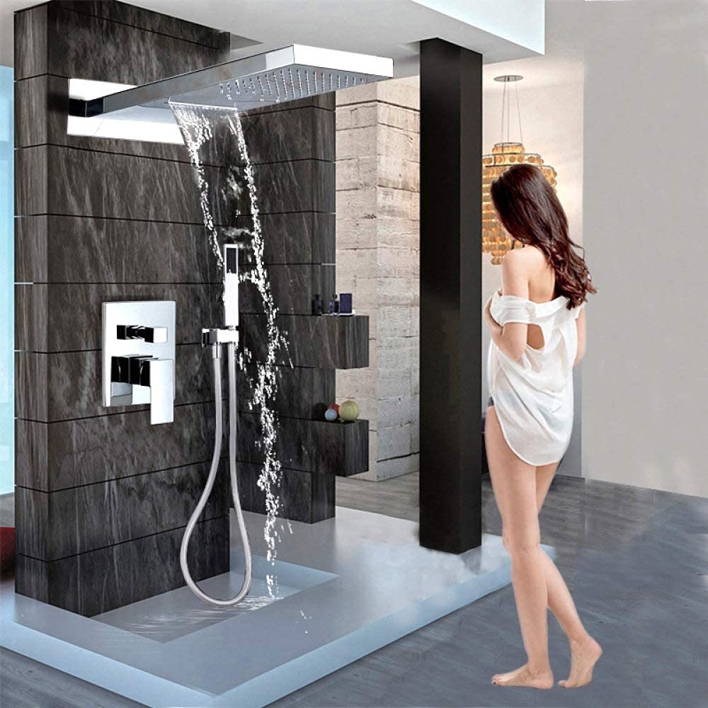 Robinet de douche mitigeur 3 voies laiton mural avec douchette à main confortable