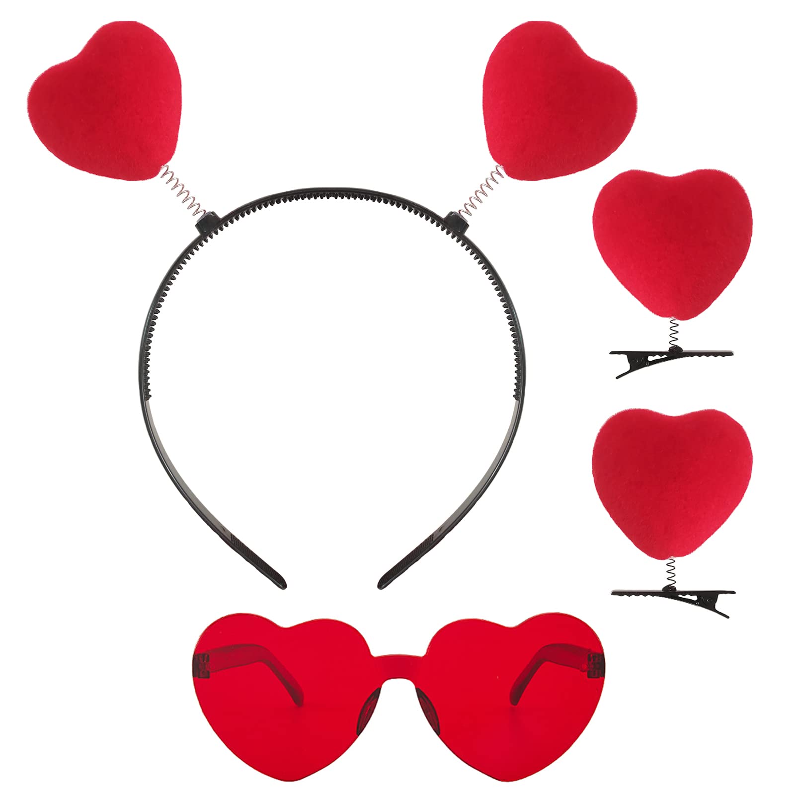 4 Pcs Valentines Day Heart Head Boppers Hair Clips Eyeglasses Glasses Headband Barrettes Love Hair Hoops Bands Sunglasses Red Headpiece Hairclips