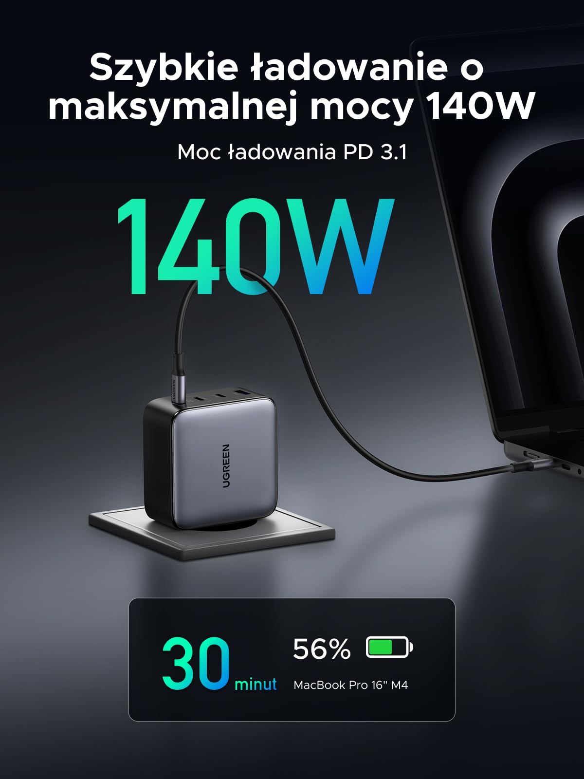 UGREEN Nexode Ładowarka 200 W USB-C, 4 porty, ładowarka PD3.1 140 W | Zasilacz GaN, inteligentna dystrybucja zasilania, ładowarka do laptopa, kompaktowa i uniwersalna do MacBooka, iPhone'a 17-8