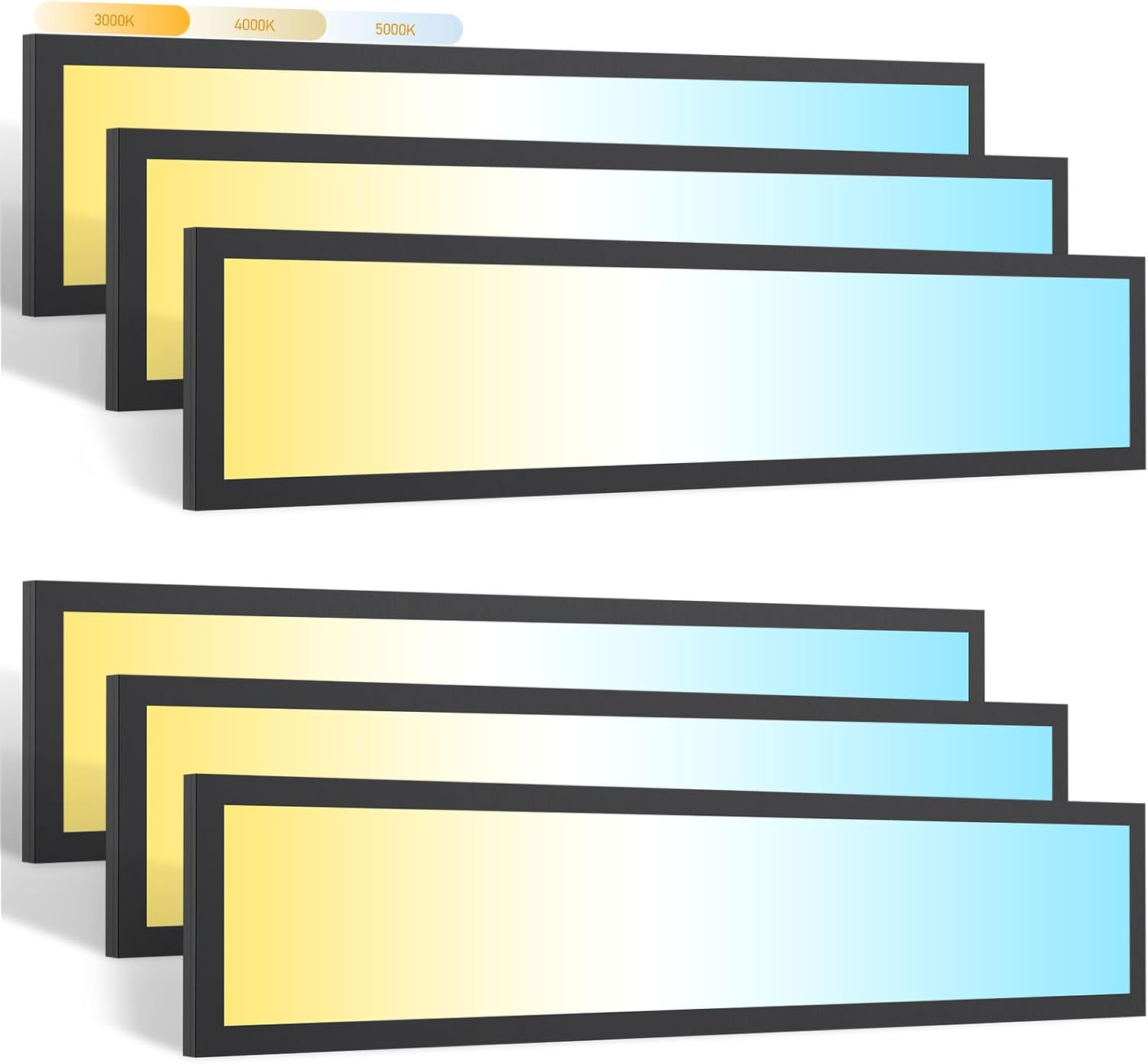 6 Pack 4FT LED Flat Panel Light Surface Mount - Black 120V 40W 4400LM 3000K/4000K/5000K Brightness 10%-100% by Triac Dimmer 4ft LED Light Fixtures for Home and Office Black 4ft-6pack