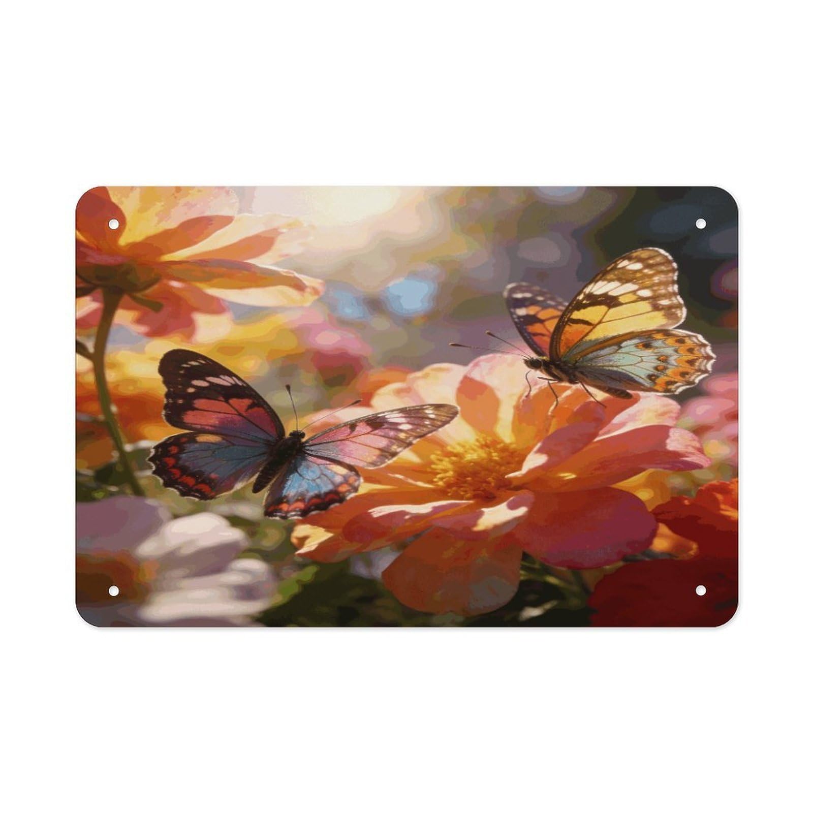 Khauerbc Style Butterflies And Flowers Tin Sign Iron Sheet Painting Unframed 11.8X7.9 Inch Metal Poster Wall Decor Iron Painting Wall Prints For Living Room Bedroom Office Home Decor