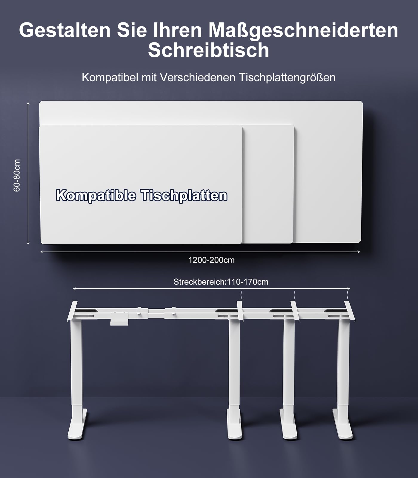 JUMMICO Höhenverstellbarer Schreibtisch Gestell mit 2 Starken Motoren, Type-C Aufladen und Kabelmanagement & Räder, 130kg Tragkraft, 4 Höhenspeicher, Elektrisch Tischgestell Höhenverstellbar, Weiß