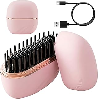 Mini Plancha de Pelo Inalámbrica, Cepillo Alisador Portátil Recargable, Mini Cepillo Alisado de Pelo, Calentamiento Rápido 30s, con 3 Ajustes de Temperatura, para Cabello y Barba