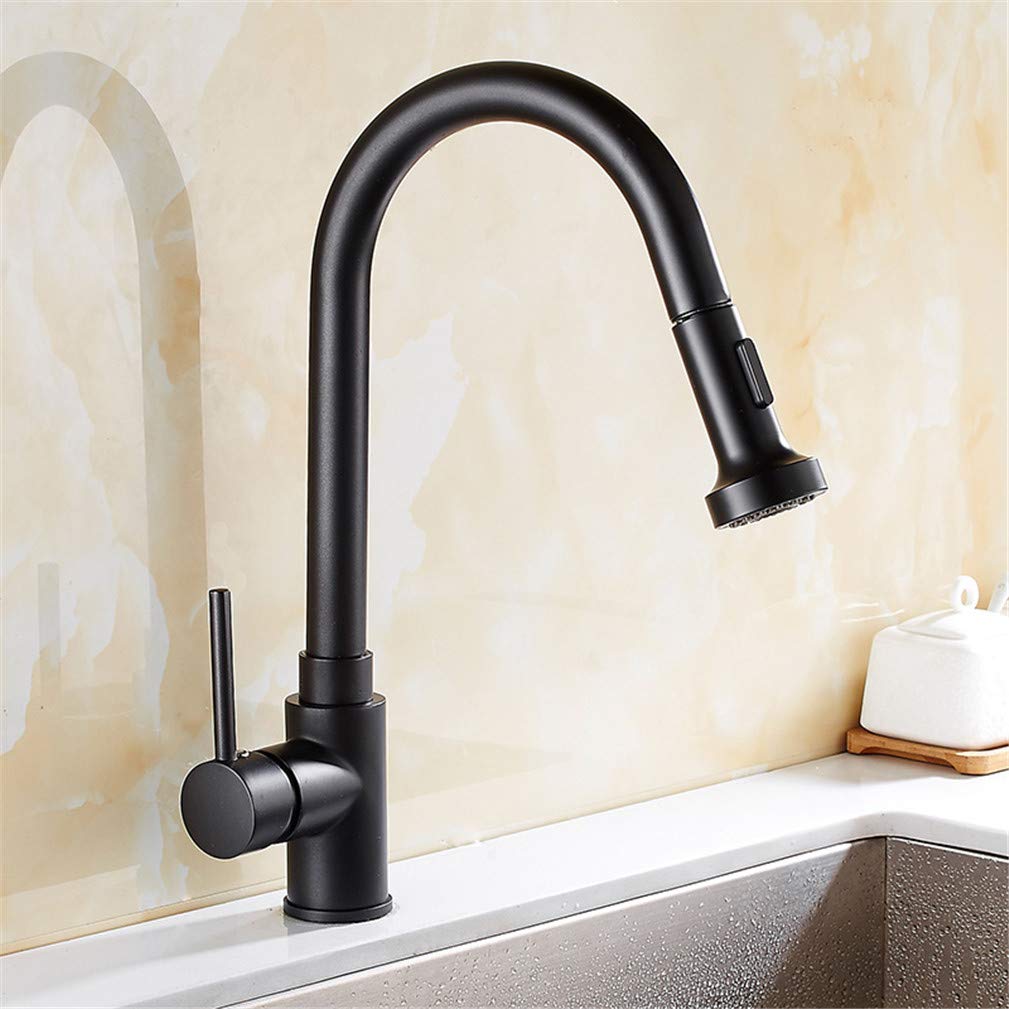 Mitigeur eau chaude et froide noir pour évier de cuisine avec douchette