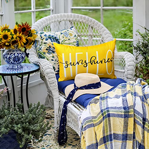 Hckot Pack Of 2 Happy Summer Outdoor Waterproof Pillow Covers 12X20, Yellow Hello Sunshine Throw Pillow Covers For Patio Furniture Garden #TOP1
