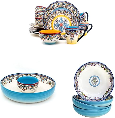 Euro Ceramica Zanzibar Collection - Juego de vajilla de 16 piezas para cocina y comedor y cuenco de salsa Zanzíbar de Euro Ceramica Zanzíbar, juego