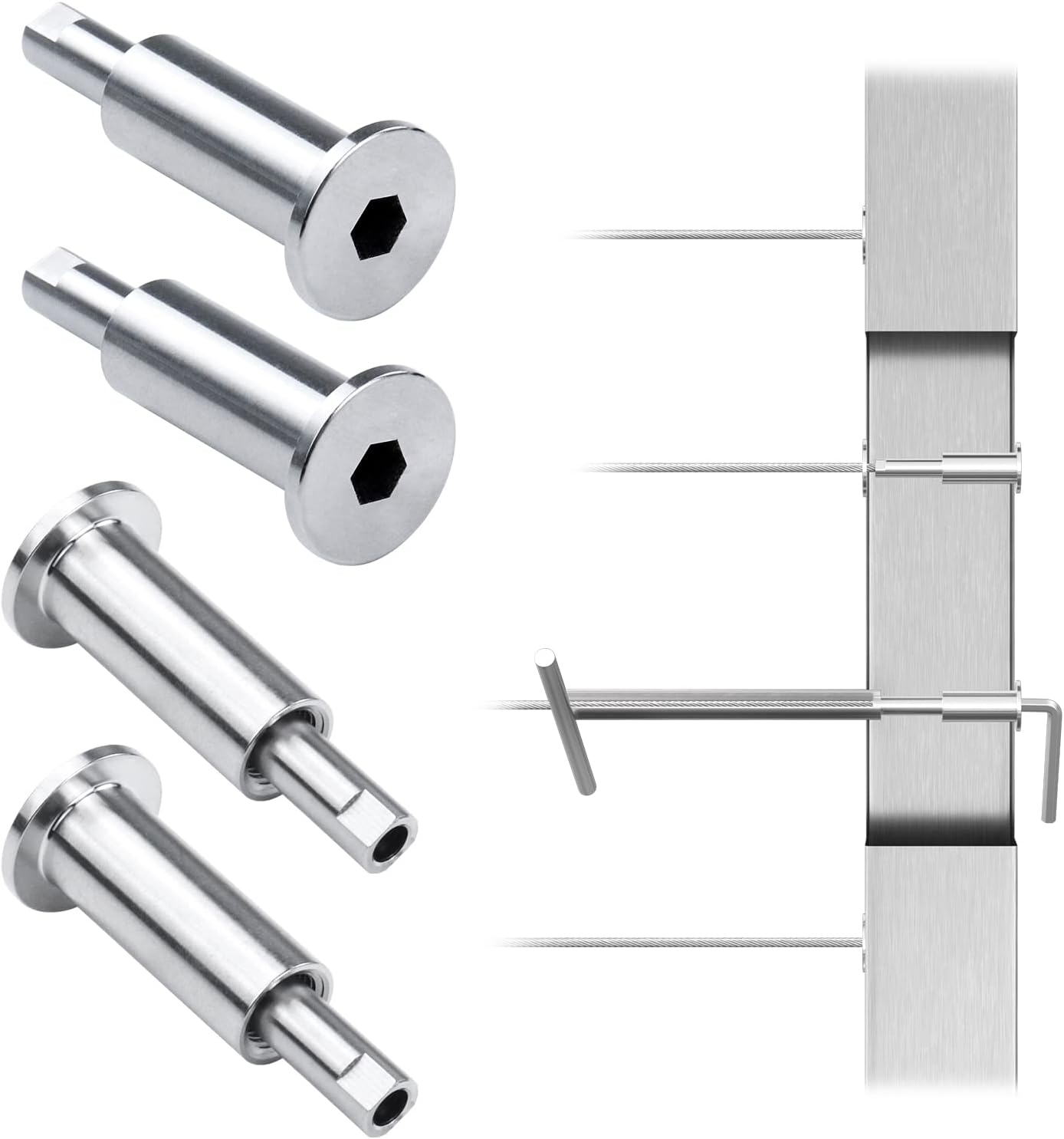 [Patent] Muzata 20 Pack Invisible Cable Railing Kit for 1/8" Cable Railing System Upgraded Hand Swage Tensioner T316 Stainless Steel Cable Railing Hardware Hidden for 2"x2" Metal Post CB40