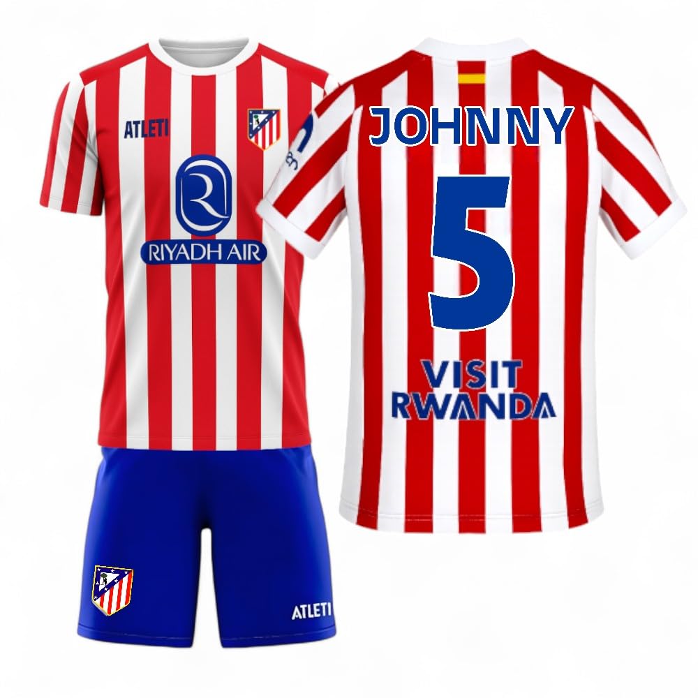 Atletico de Madrid - Camiseta + Pantalon Oficial 25-26 | Johnny #5 | Primera Equipación | Escudo Bordado Producto Licenciado | Tallas Adulto e Infantil | Unisex