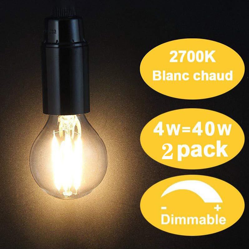 FKLiLEBU 2 Pack G45 LED Mini Globe Bulb E14 4W, Non Dimmable Warm White 2700K Filament - Image 3