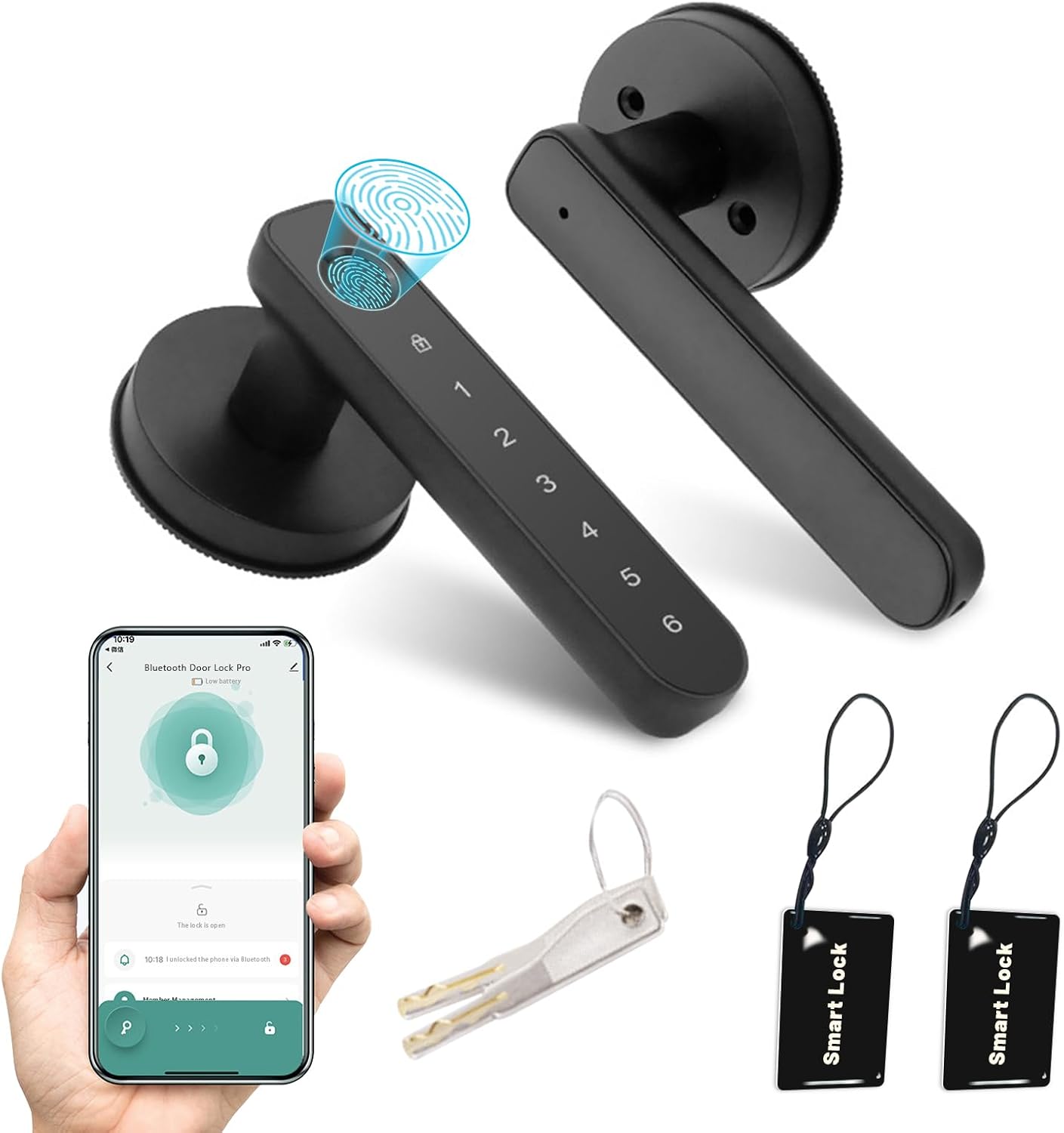 Fingerprint Door Lock with Biometric Door Knob – 5-in-1 Keyless Entry, Anti-Peep Code, Auto-Lock & Inside Lock for Home, Office, Bedroom, Apartment, Black