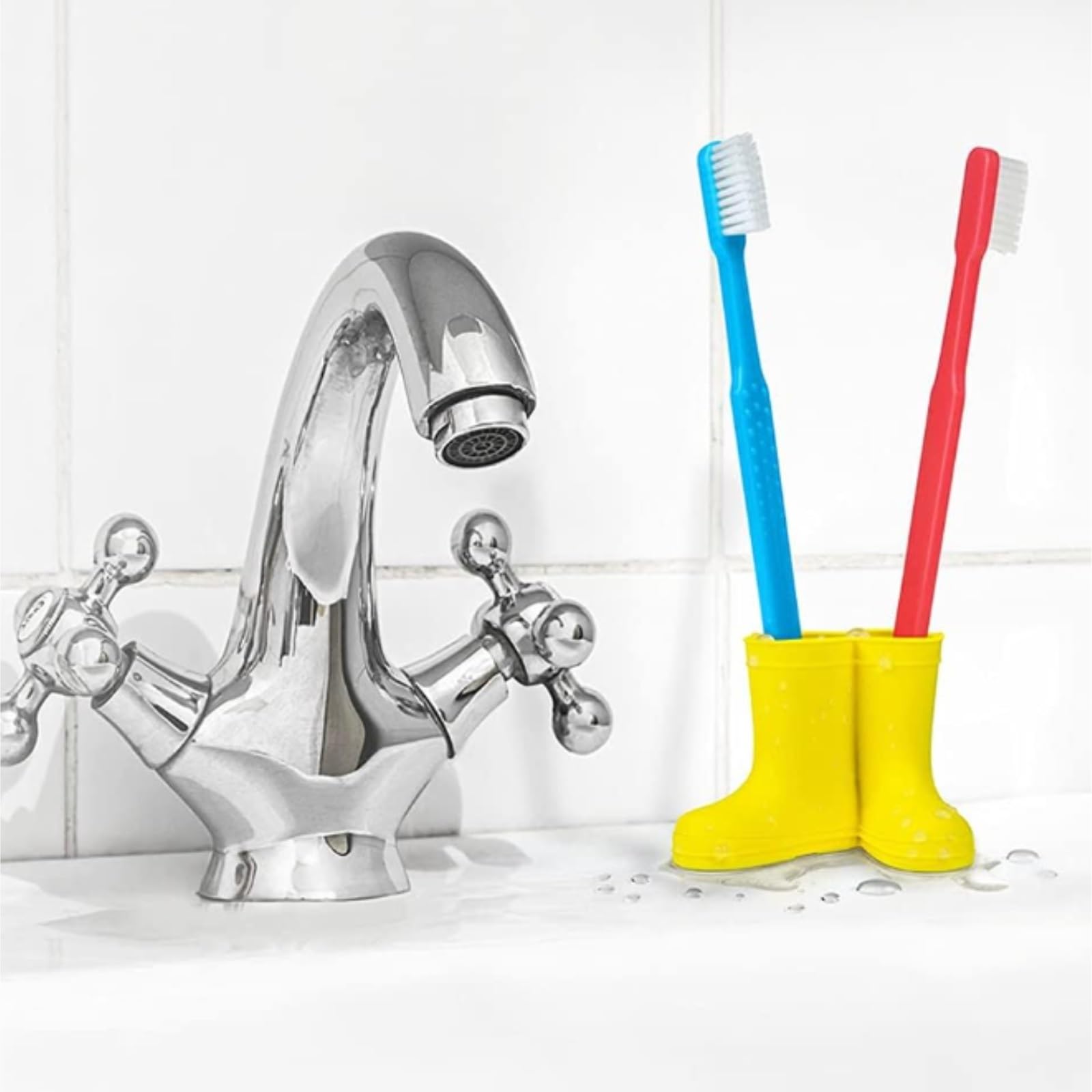 Bagno Porta Portaspazzolino for Stivali da Pioggia, Organizer Carino in Silicone for Accessorio Bagno Spazzolino Accessori(Yellow)
