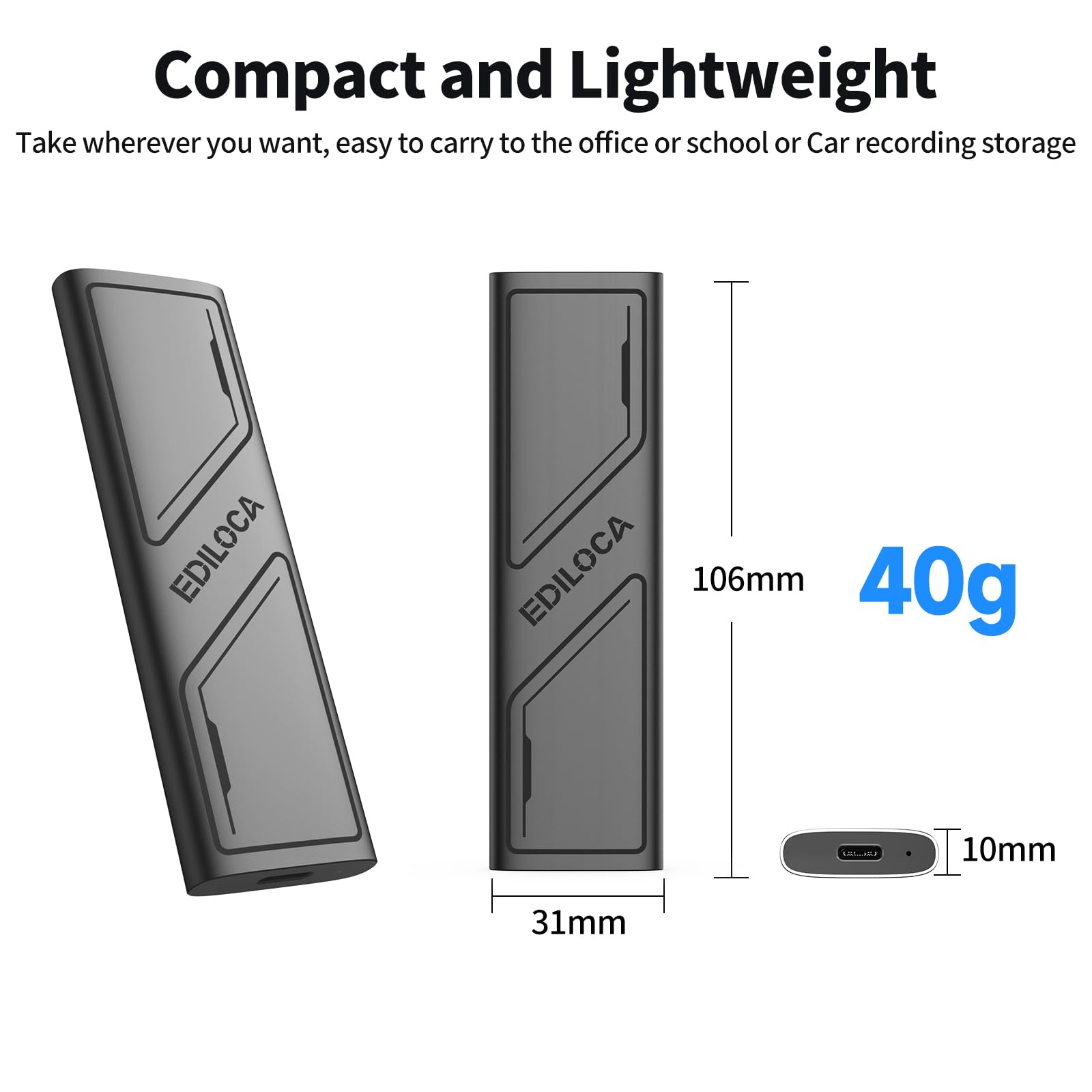 Ediloca EP1000 1TB Portable External SSD, External Solid State Drives Up to 1000MB/s Read, Storage Expansion, Compatible with USB-C Smartphones, PC, Mac, Tablets, Sleek & Sturdy Design — view 3