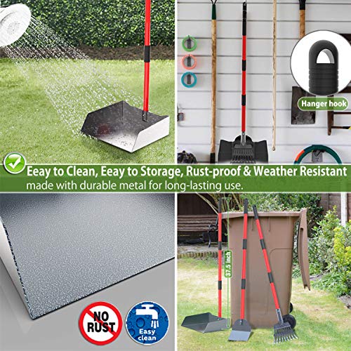 Image of Heavy Duty Metal Pooper Scooper for Large Dogs,Long Handle Dog Pooper Scooper with Large 9.5'' Tray & Rake,Rustproof Aluminum Pet Waste Scooper for Grass,Gravel & Yard