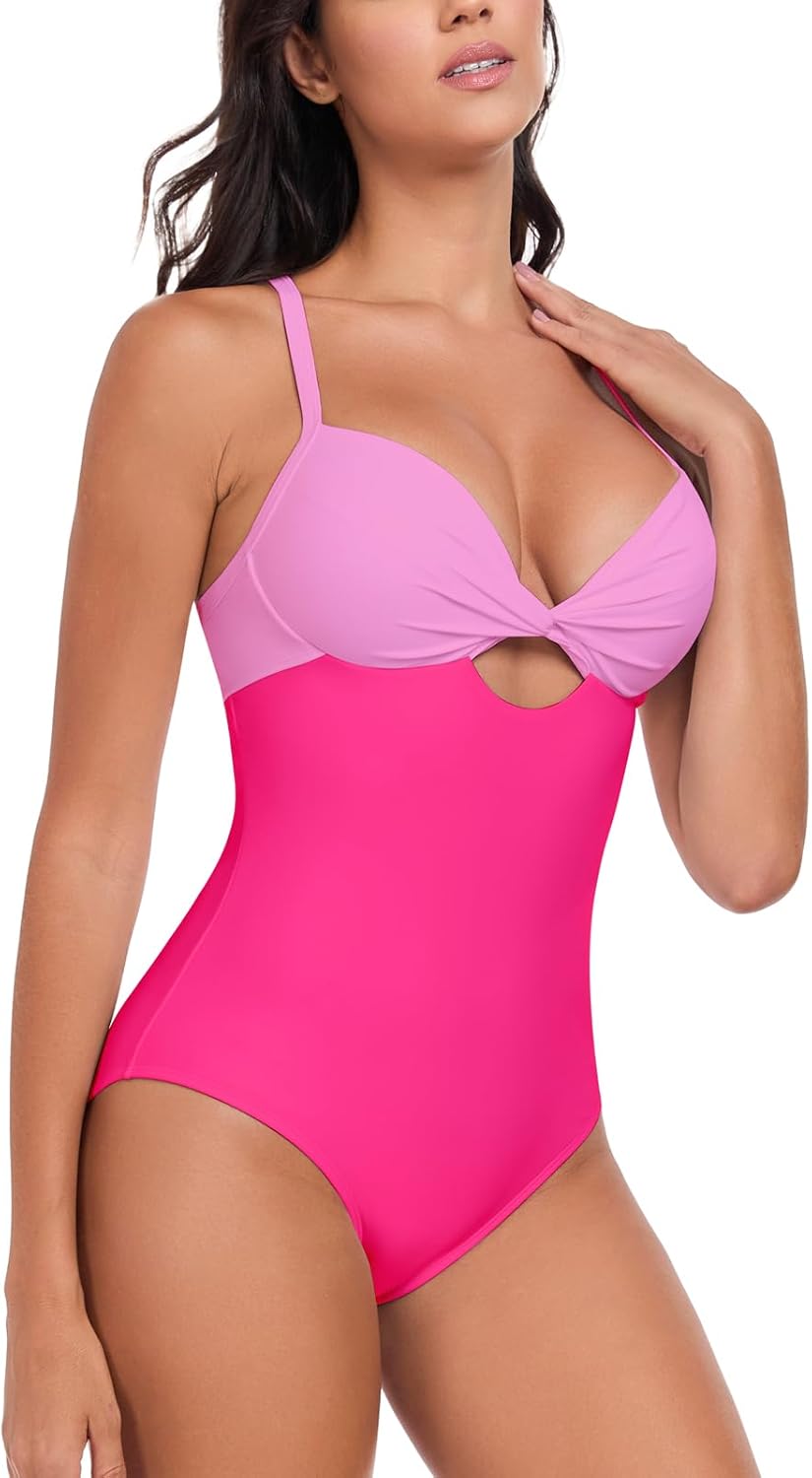 Colloyes Women's Push Up Twist Front Cutout One Piece Swimsuits Crisscross Back Bathing Suits Adjustable Straps Swimwear - Image 7